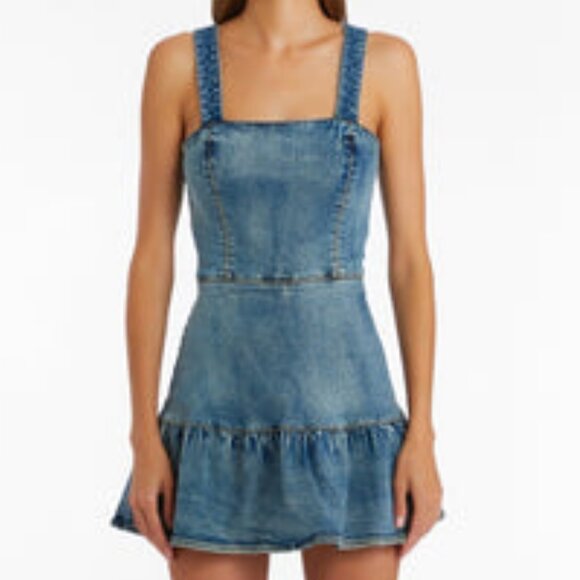 Amanda Uprichard Piper romper denim ruffle back zip size small - Picture 8 of 9